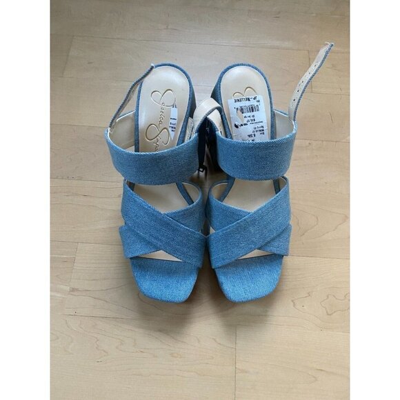 JESSICA Simpson BNWOT "Nellenie" Block Heel Blue Jean Women New Studded - Picture 2 of 7